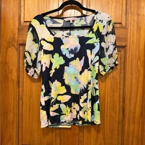 Floral Navy and Yellow Blouse